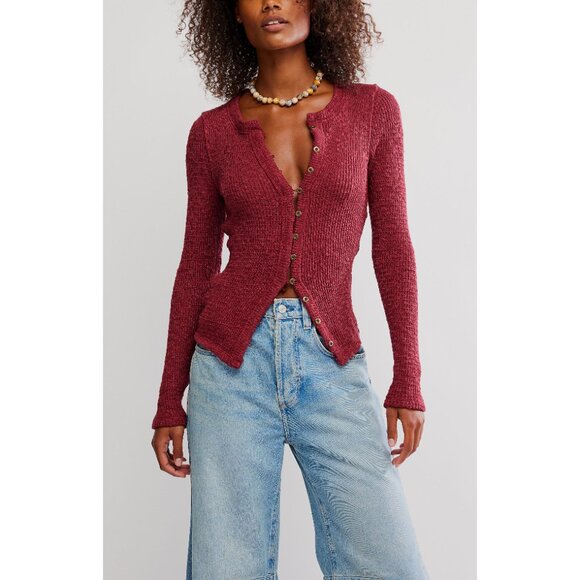 FREE PEOPLE It's On Cardi / Cabernet - Picture 1 of 6